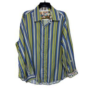 Robert Graham 2XL Button-Down Men's Shirt Striped Flip Cuff Multicolored Luxury